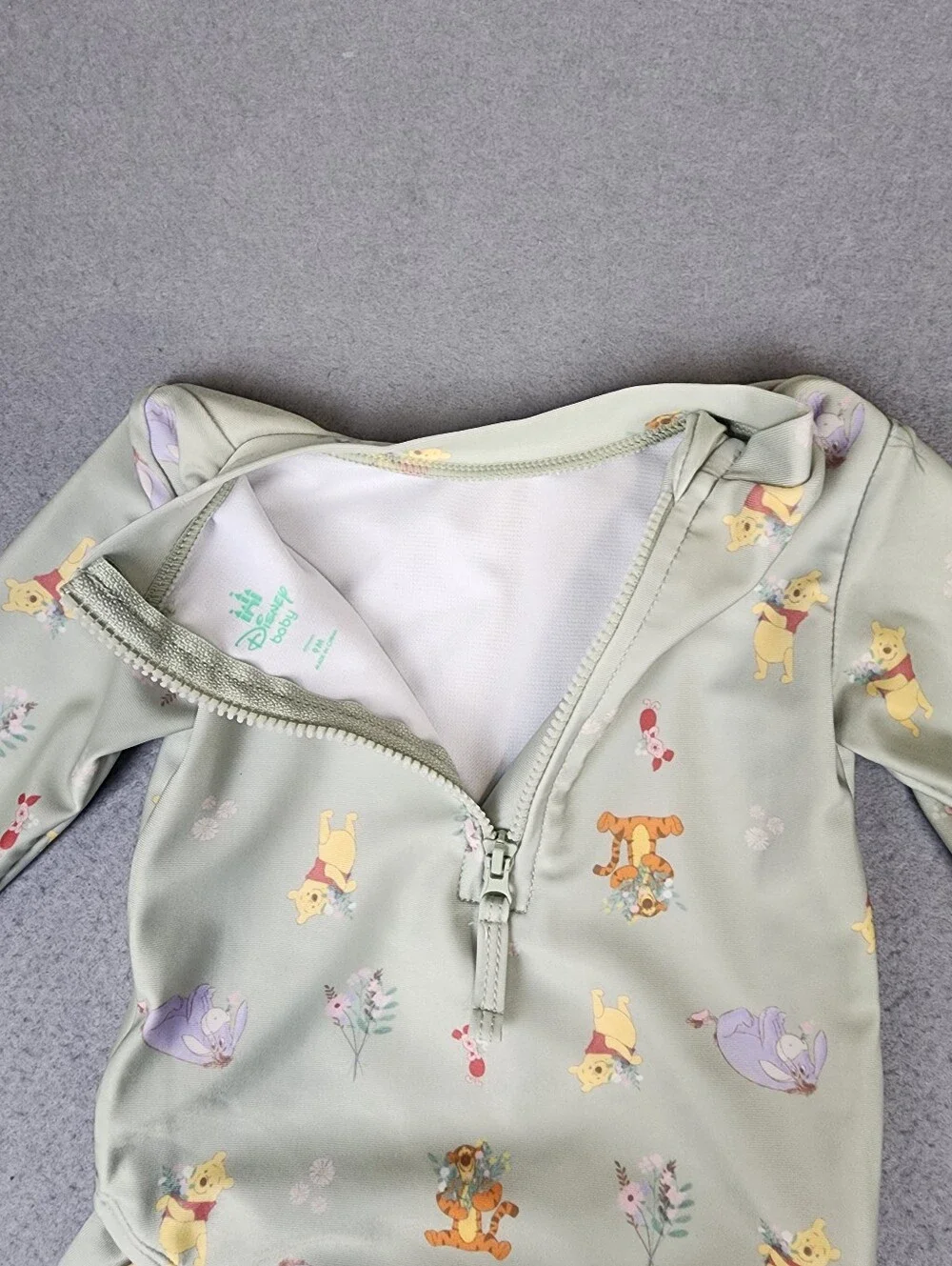 Disney Baby Long-Sleeve Green Winne The Pooh Print One-Piece Swimsuit 9M